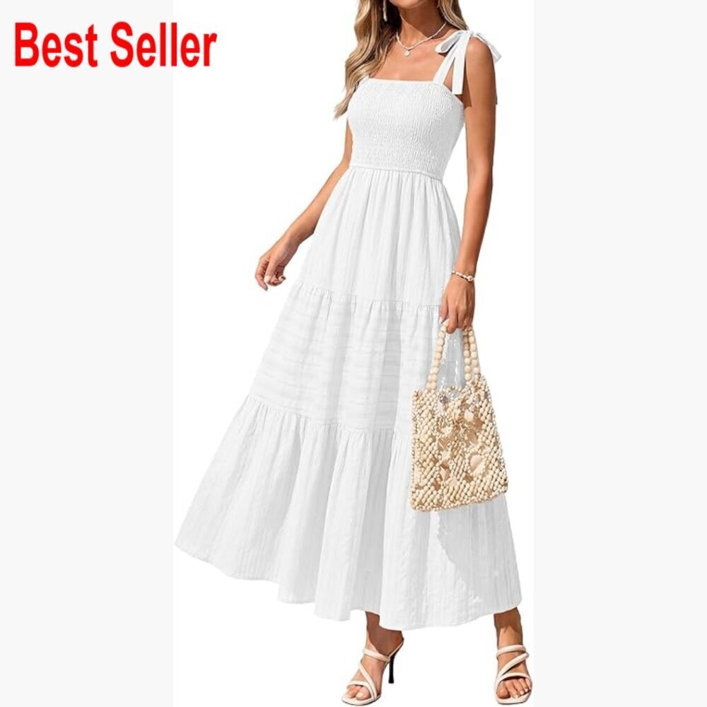 Spaghetti Strap Smocked Maxi Dress with Cotton Shell and Polyester Lining